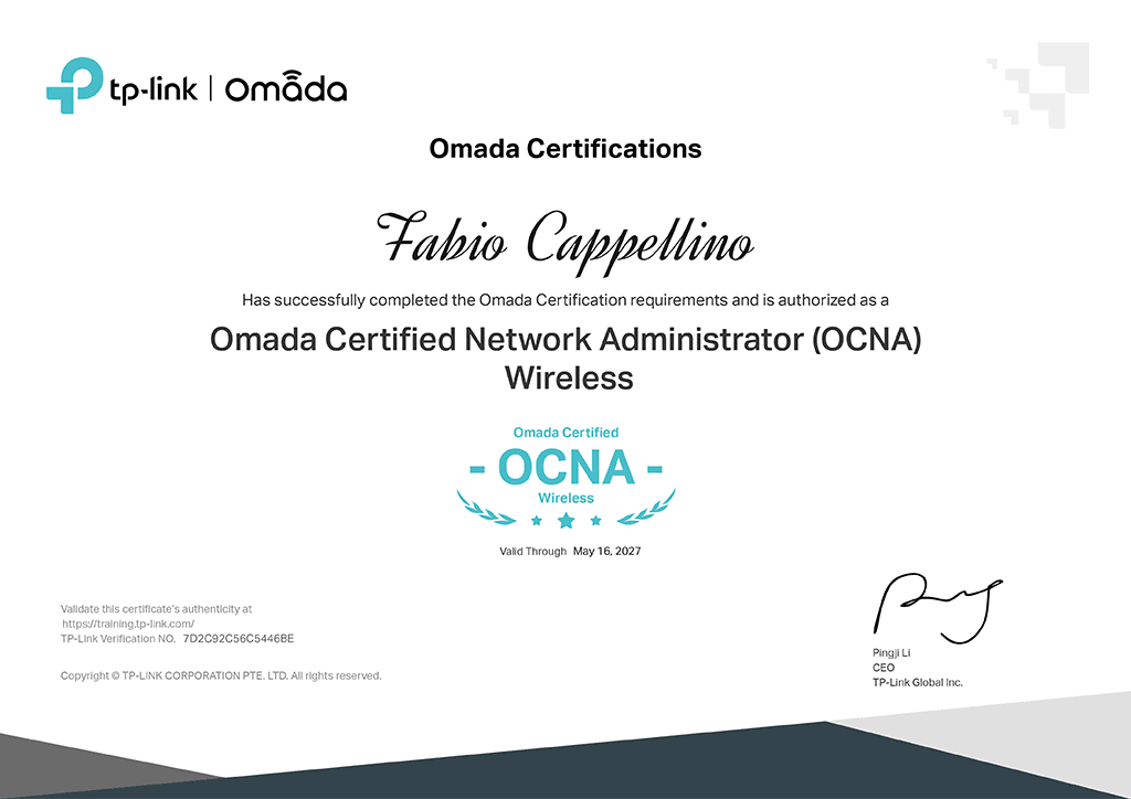 OCNA Certificazione Wireless Fabio Cappellino